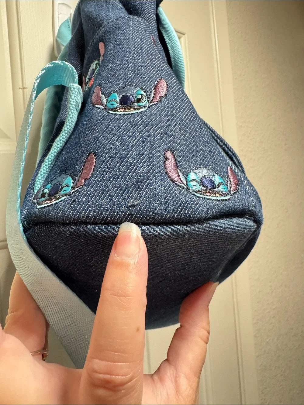Disney Loungefly Stitch Blue Denim Embroidered Mini Backpack Adjustable Straps